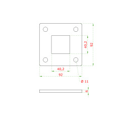 Kotviaca platňa (92x92mm), otvor:40.2x40.2mm, brúsená nerez K320 /AISI304 Kotviaca platňa (92x92mm), otvor:40.2x40.2mm, brúsená nerez K320 /AISI304